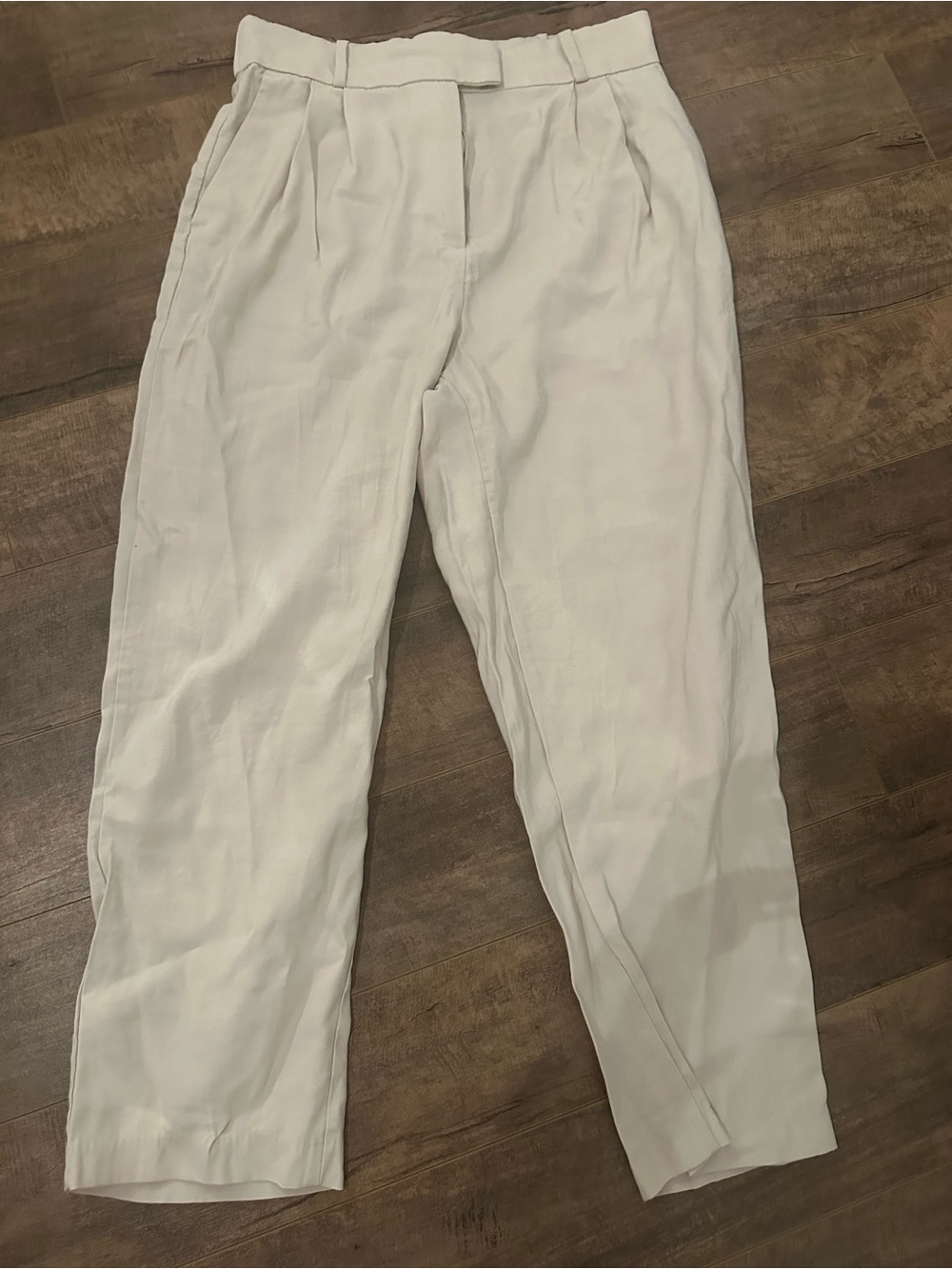 H&M Cropped Pleated Women's Pants in Off-White